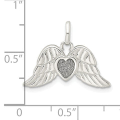 Sterling Silver Heart Wings Pendant with Polished Enamel Finish