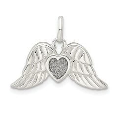 Sterling Silver Polished Enamel Glitter Fabric Heart w/Wings Pendant
