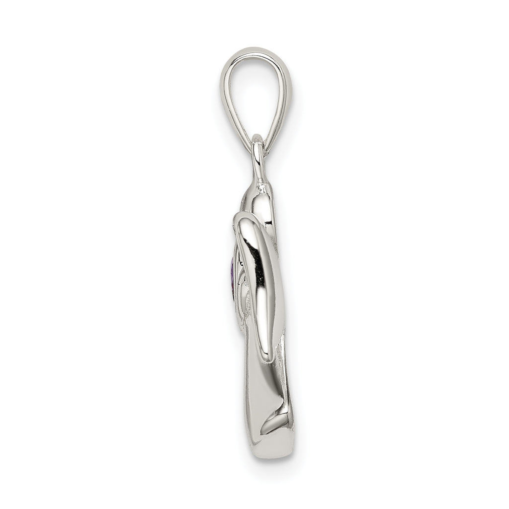 Sterling Silver Purple Heart CZ Angel Pendant with Polished Finish