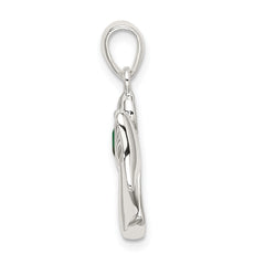 Sterling Silver Angel Pendant with Green CZ Heart Elegant Finish