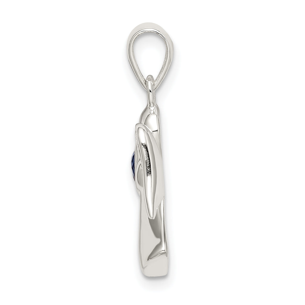 Sophia Jewelers Sterling Silver Angel Pendant with Blue CZ Heart