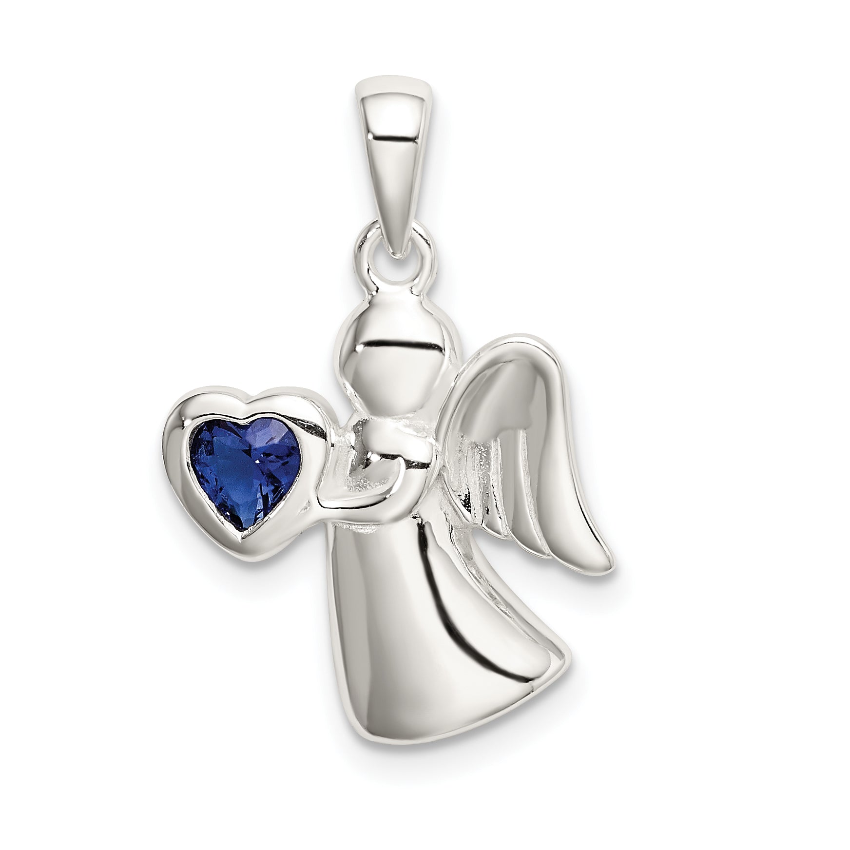 Sterling Silver Angel w/Dark Blue CZ Heart Pendant Main image