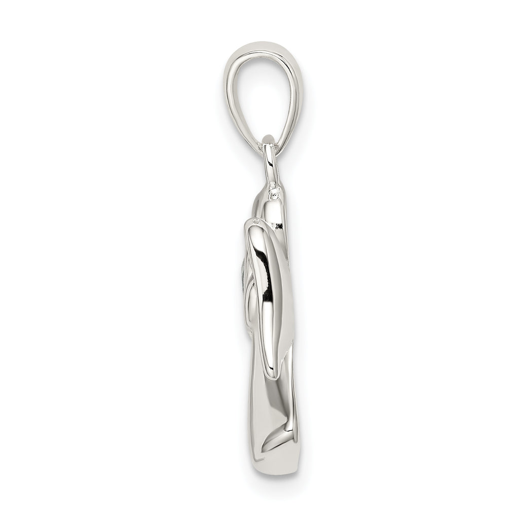 Sterling Silver 925 Angel Pendant with Light Blue Heart CZ