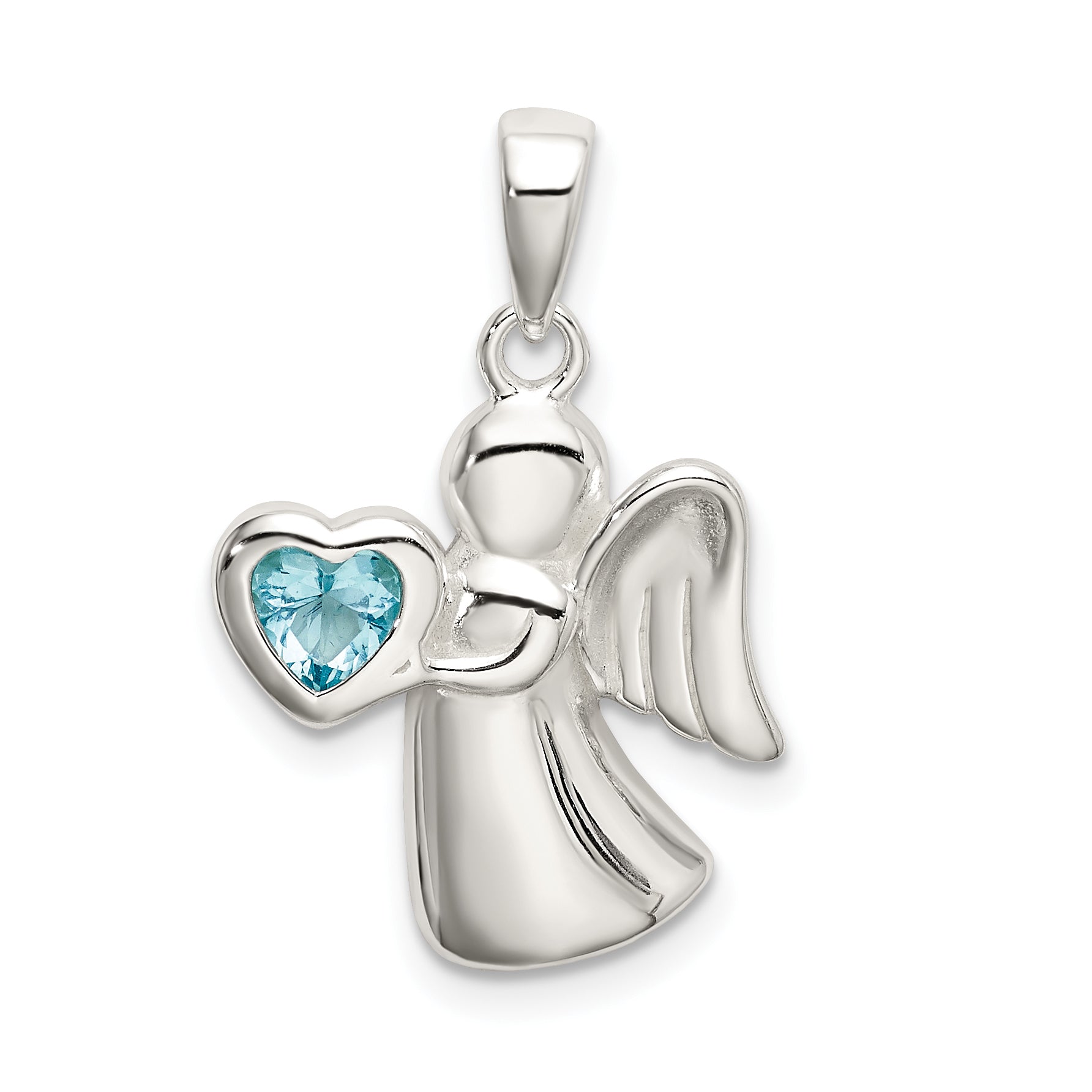 Sterling Silver Angel w/Light Blue CZ Heart Pendant Main image