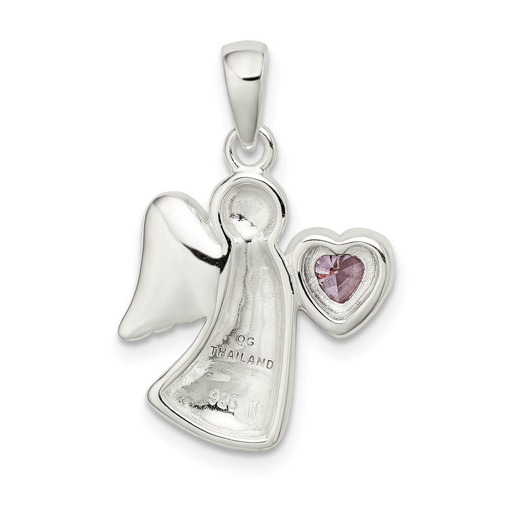 Sophia Jewelers 925 Sterling Silver Angel Pendant with Purple CZ Heart