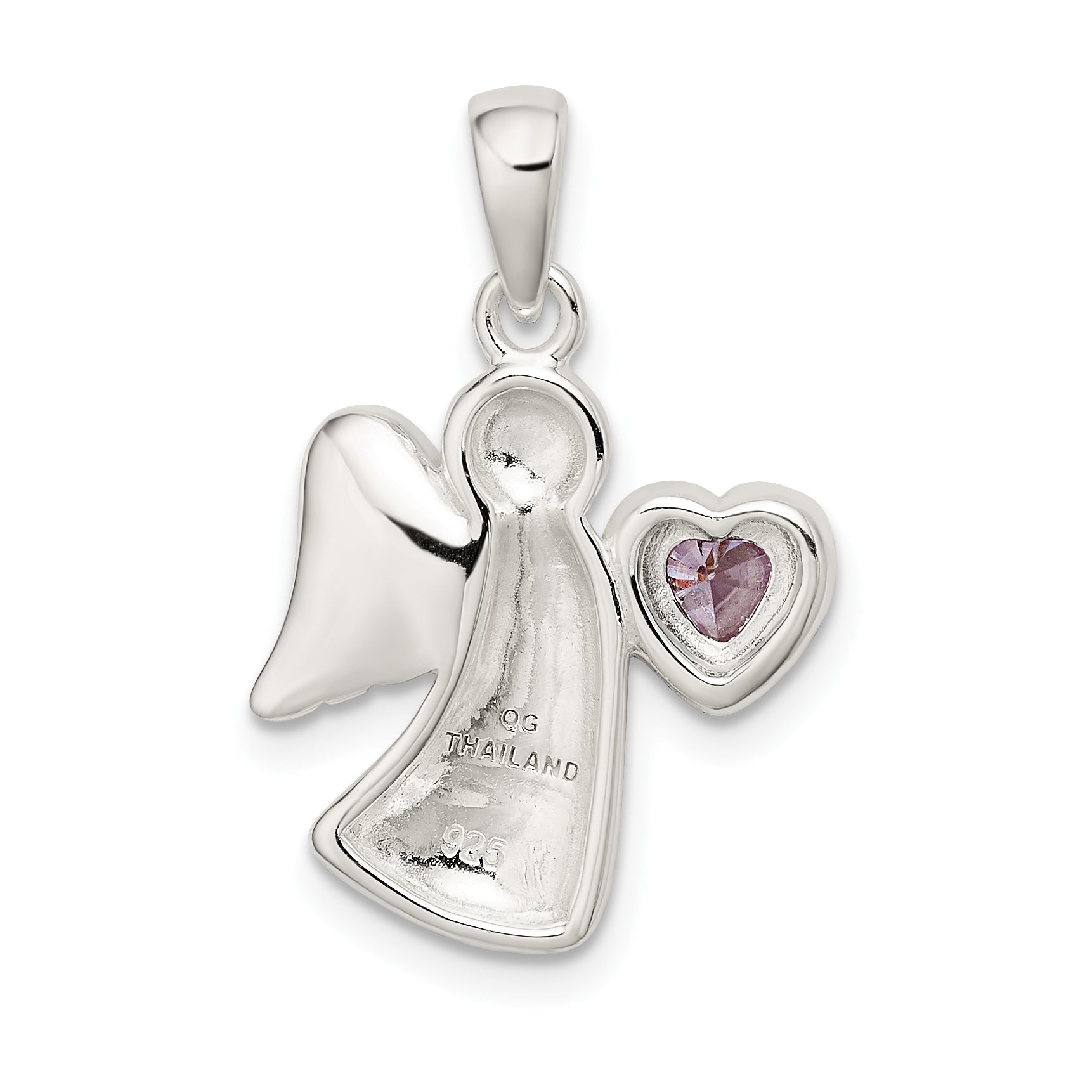 Sophia Jewelers 925 Sterling Silver Angel Pendant with Purple CZ Heart