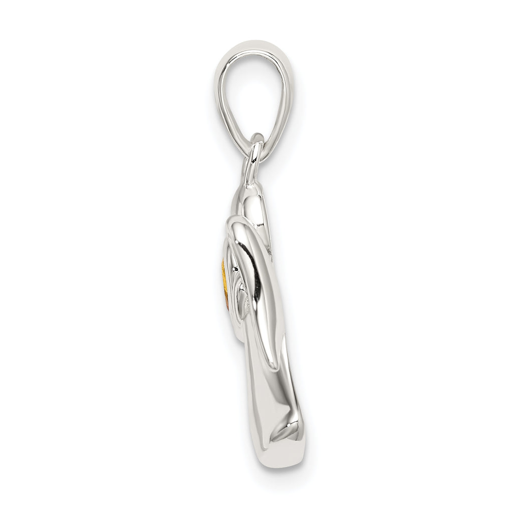 Sterling Silver Angel Pendant with Yellow Heart CZ Birthstone