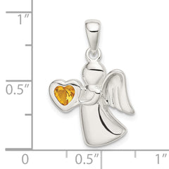 Sterling Silver Angel Pendant with Yellow Heart CZ Birthstone