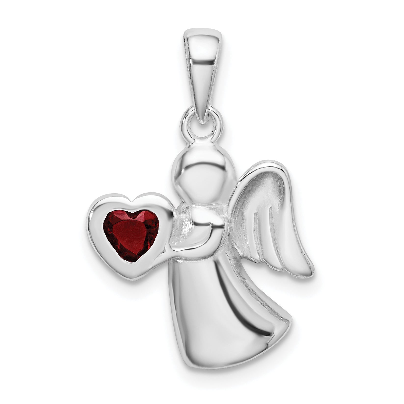 Sterling Silver Angel w/Red CZ Heart Pendant Main image