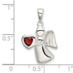 Sterling Silver Angel Pendant with Dark Red CZ Heart
