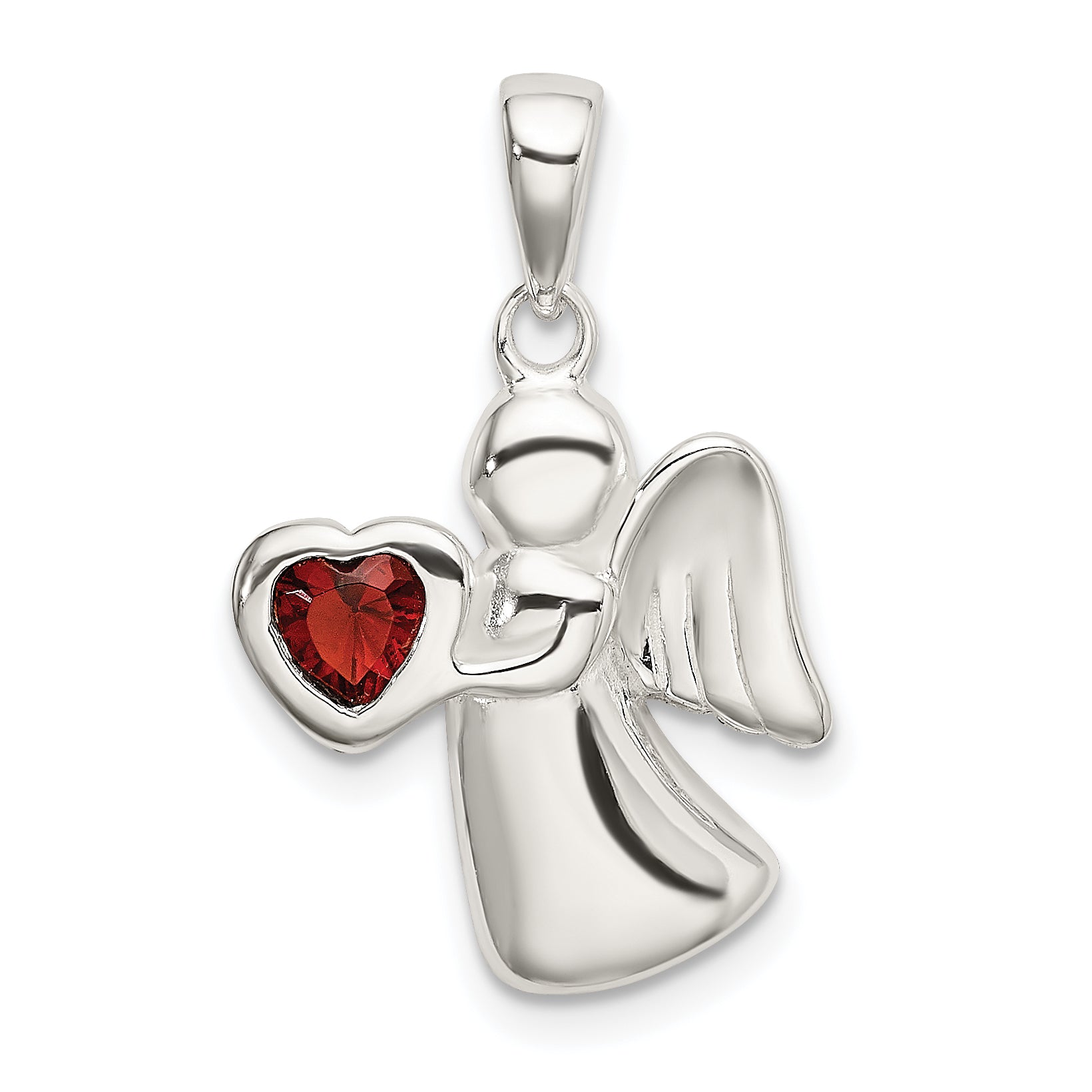 Sterling Silver Angel w/Dark Red CZ Heart Pendant Main image