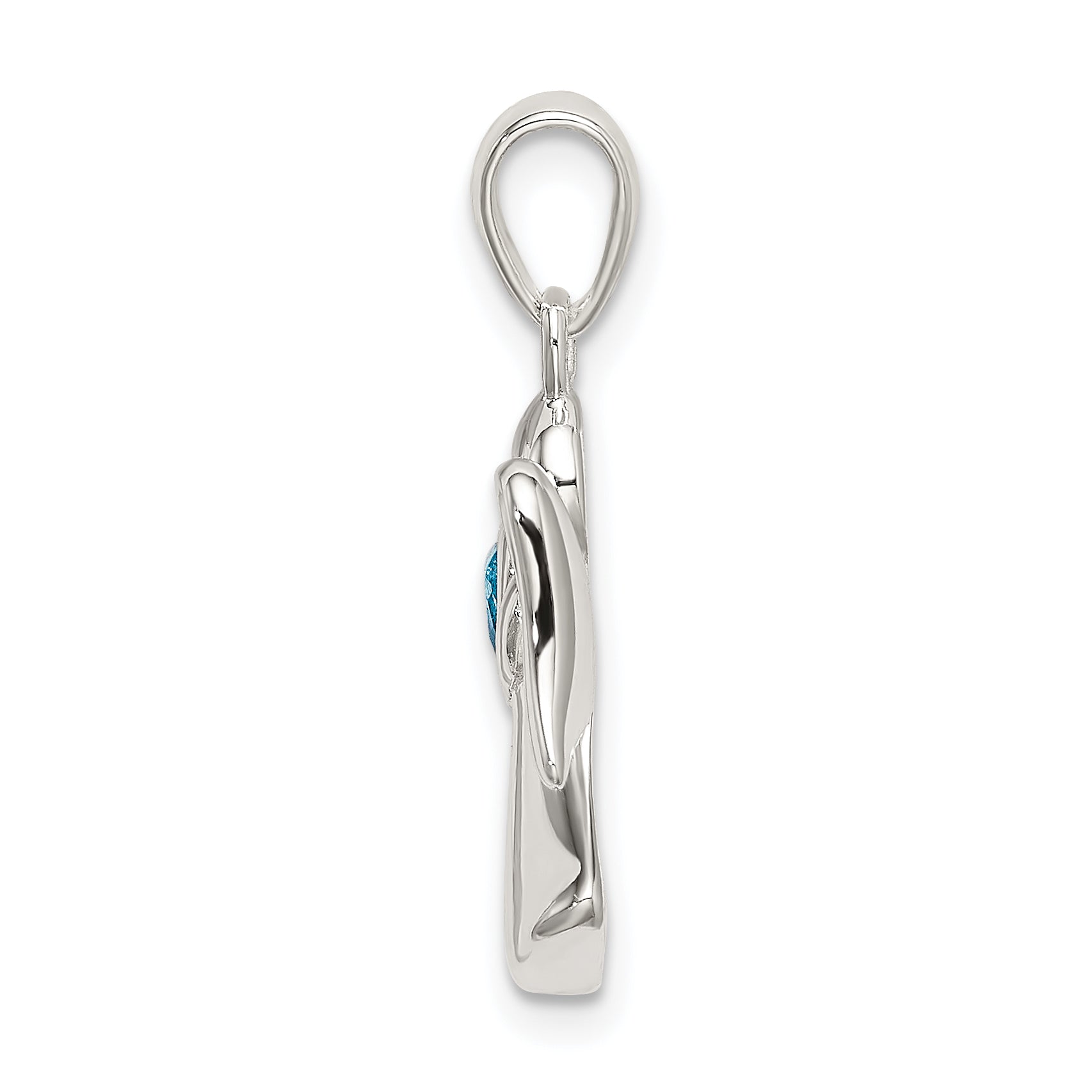 Sterling Silver Angel Pendant with Blue CZ Heart Polished Finish