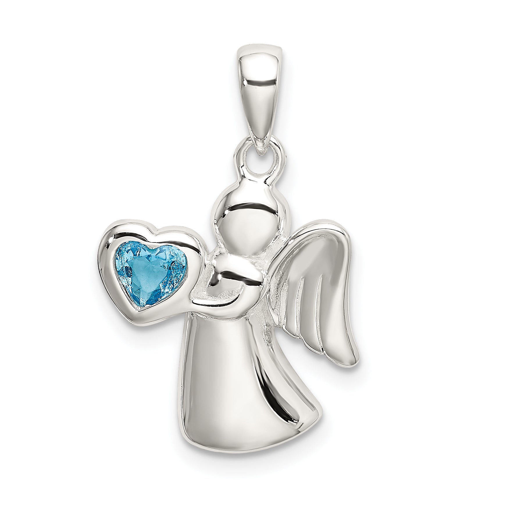 Sterling Silver Angel w/Blue CZ Heart Pendant Main image