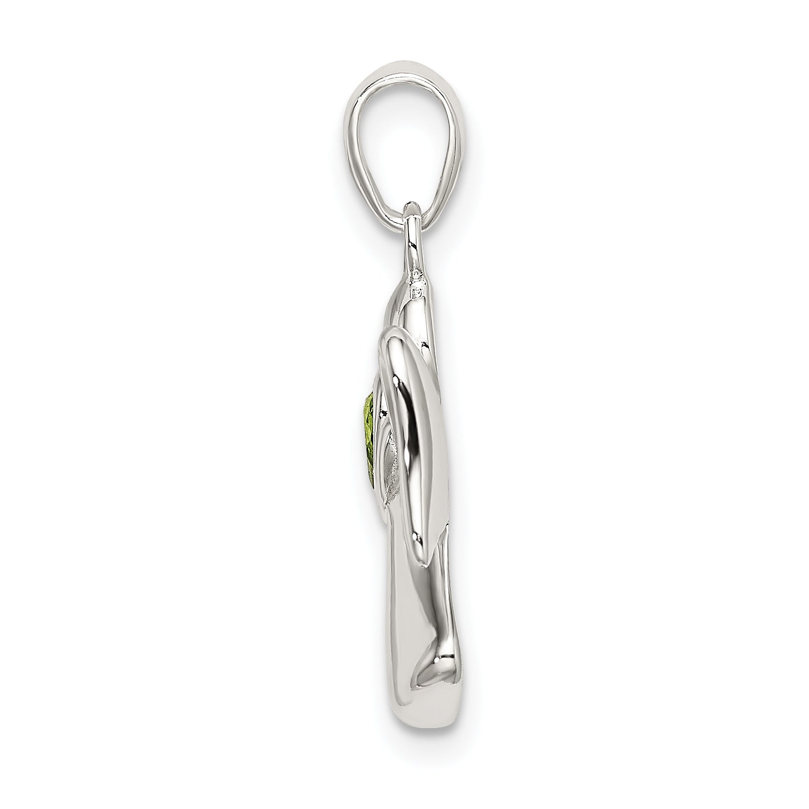 Sterling Silver 925 Angel Pendant with Light Green Heart CZ