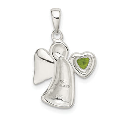 Sterling Silver 925 Angel Pendant with Light Green Heart CZ