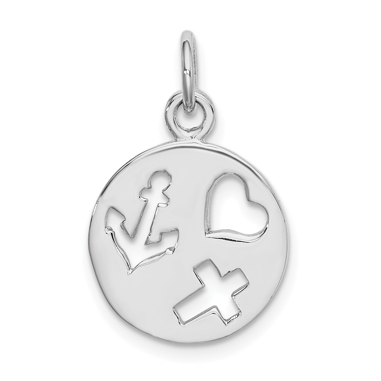 Sterling Silver Rhodium-plated Cut-out Heart, Cross, Anchor Charm Main image