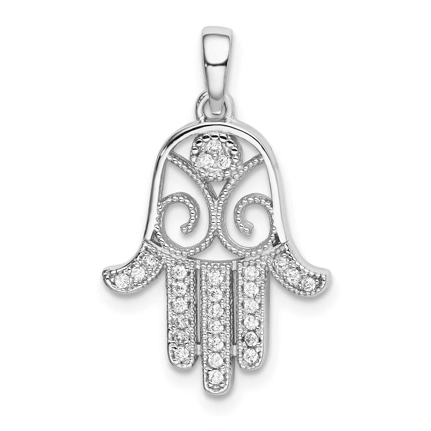 Sterling Silver Rhodium-plated CZ Chamseh Pendant Main image