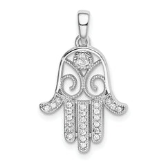 Sterling Silver Rhodium-plated CZ Chamseh Pendant