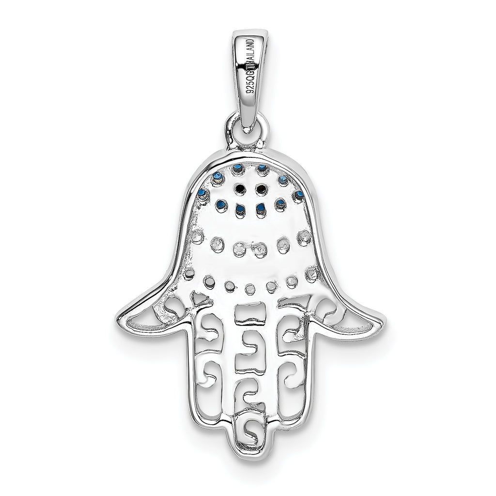 Sterling Silver 925 Polished Chamseh Pendant with CZ and Sapphire