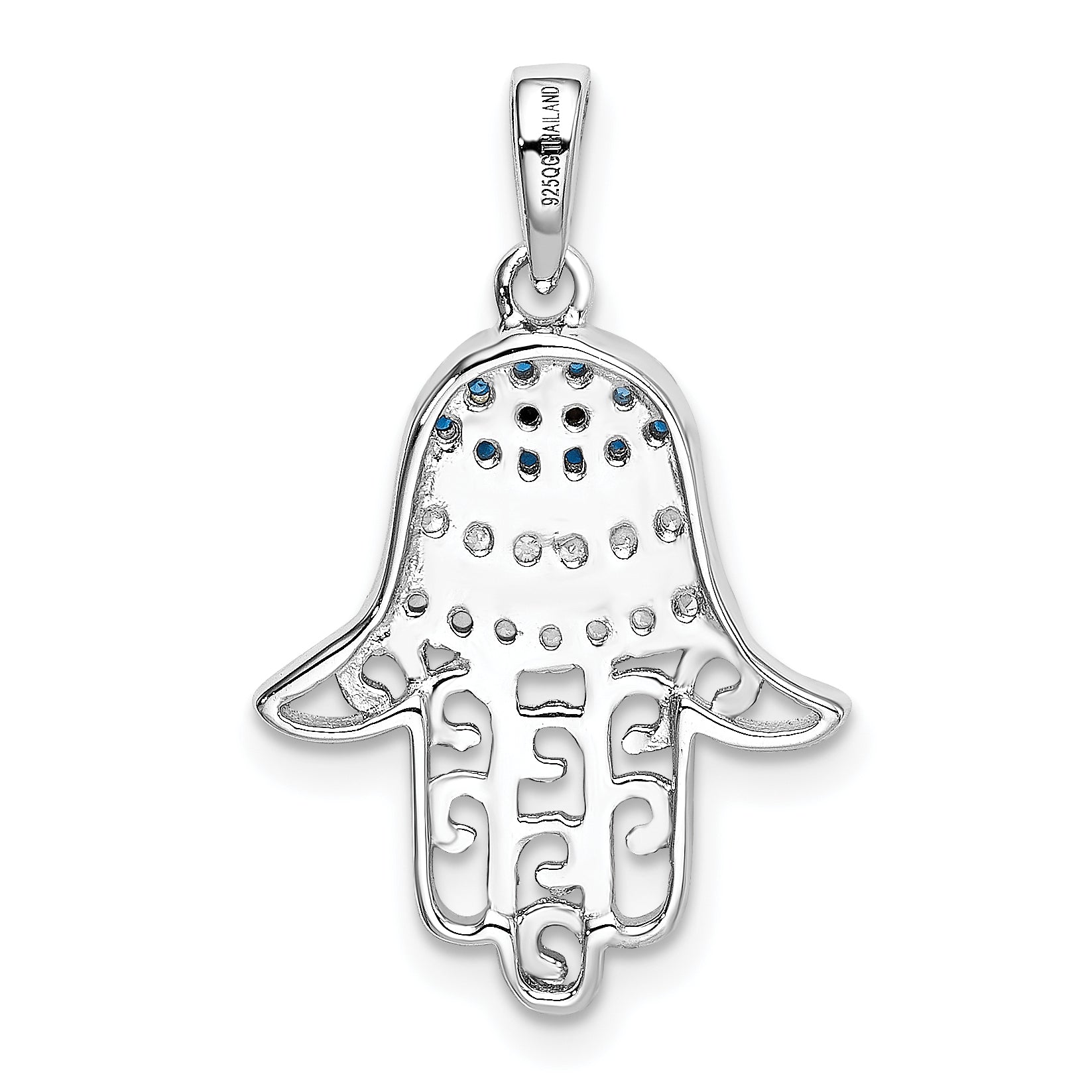Sterling Silver 925 Polished Chamseh Pendant with CZ and Sapphire