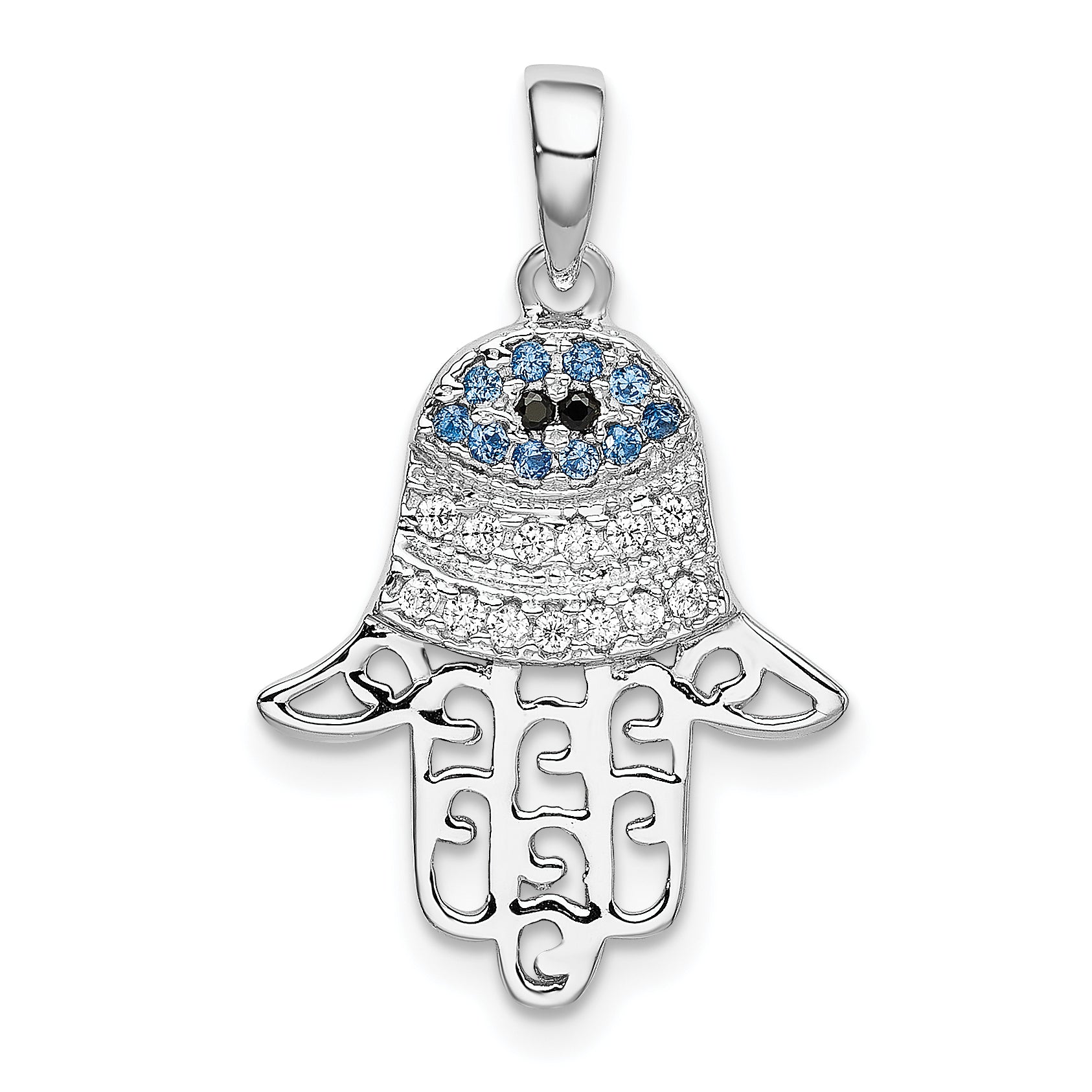 Sterling Silver Rhodium Black/White CZ Syn. Sapphire Chamseh Pendant Main image