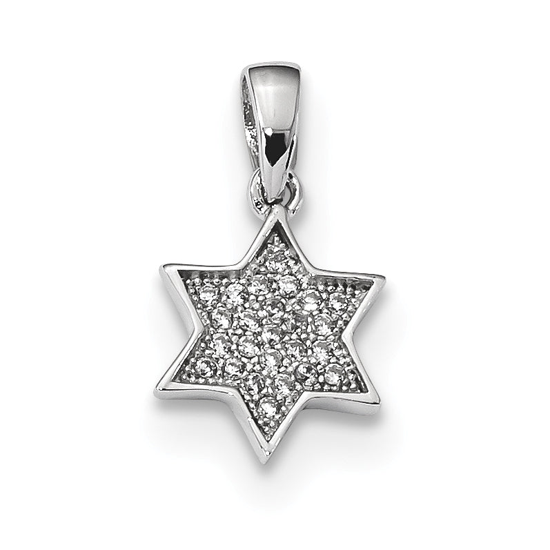 Sterling Silver Rhodium-plated CZ Star of David Pendant