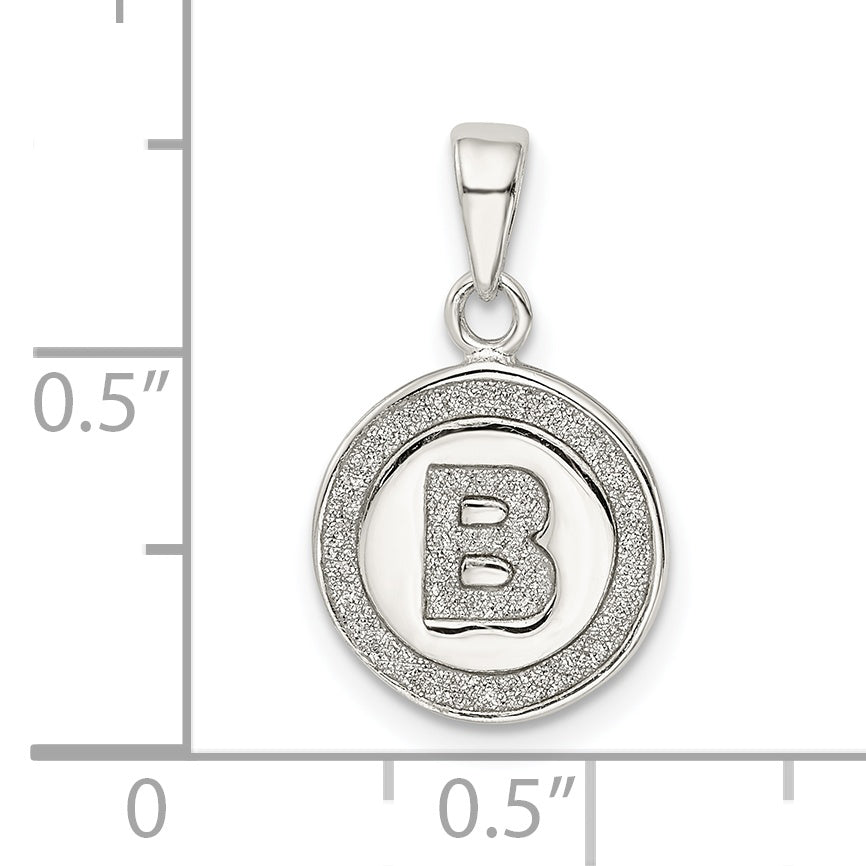 Sterling Silver Enamel Glitter 'B' Pendant with Polished Finish