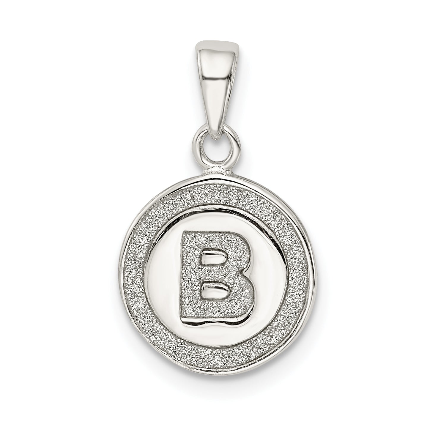 Sterling Silver Glitter Enamel Letter B Initial Circle Pendant Main image