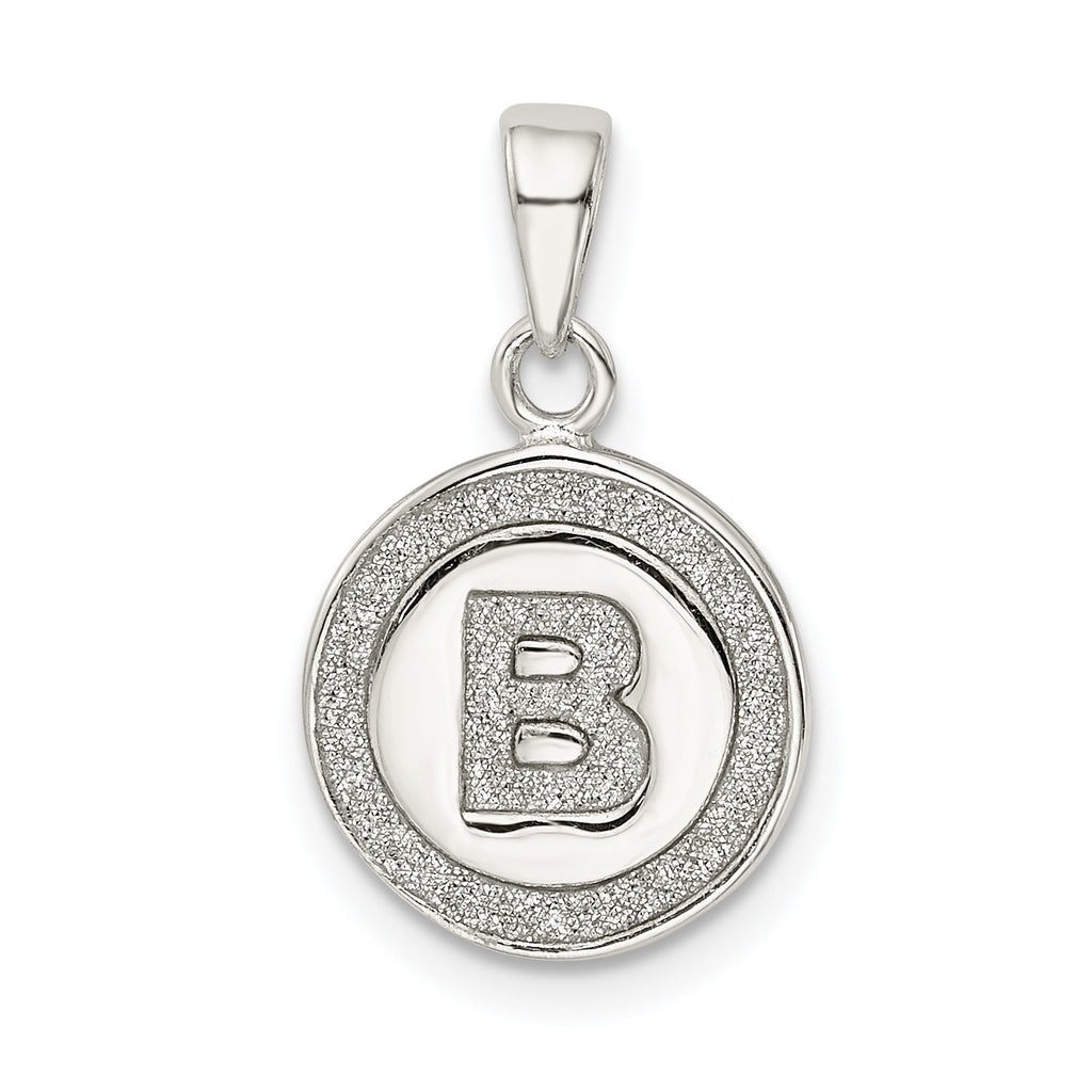 Sterling Silver Glitter Enamel Letter B Initial Circle Pendant