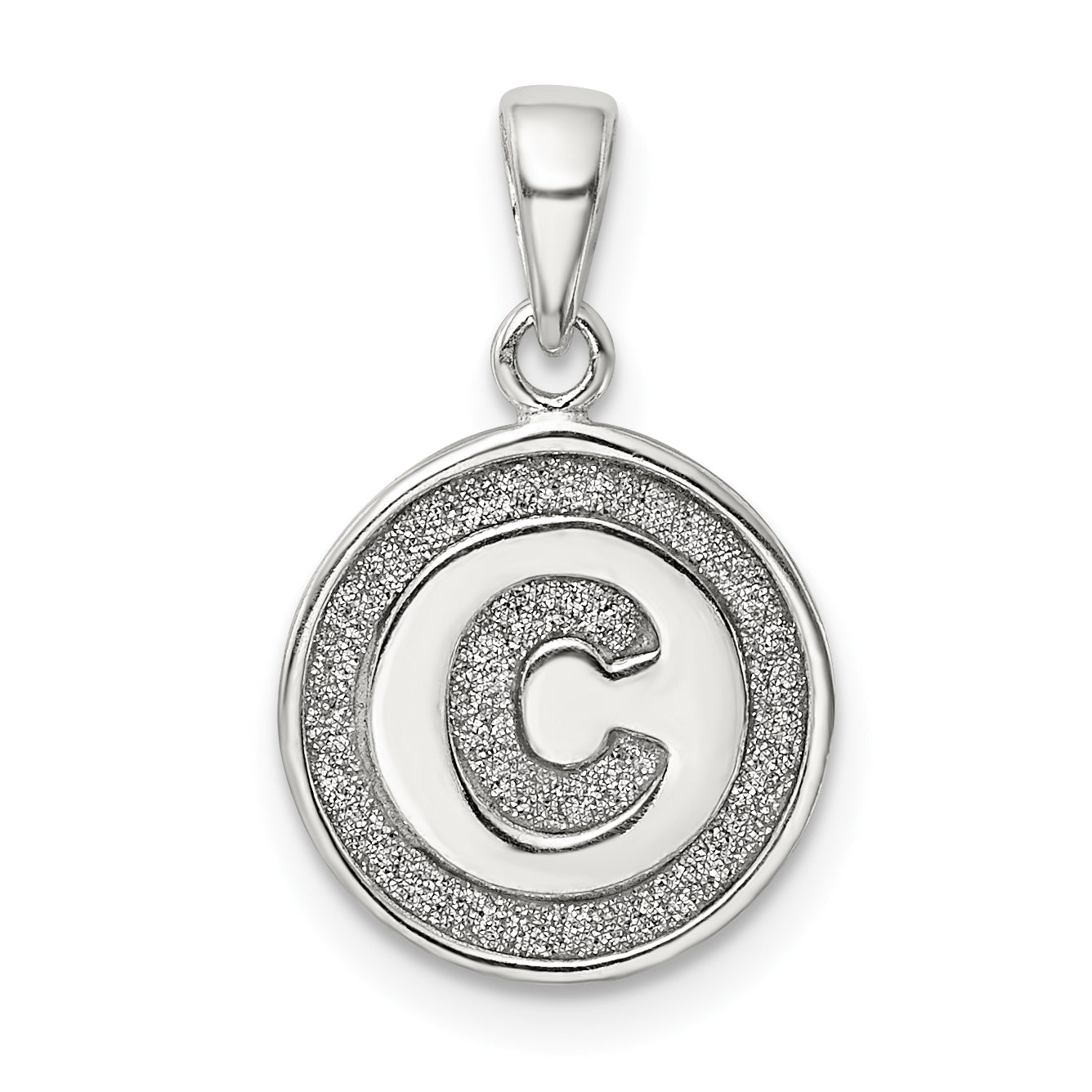 Sterling Silver Glitter Enamel Letter C Initial Circle Pendant Main image