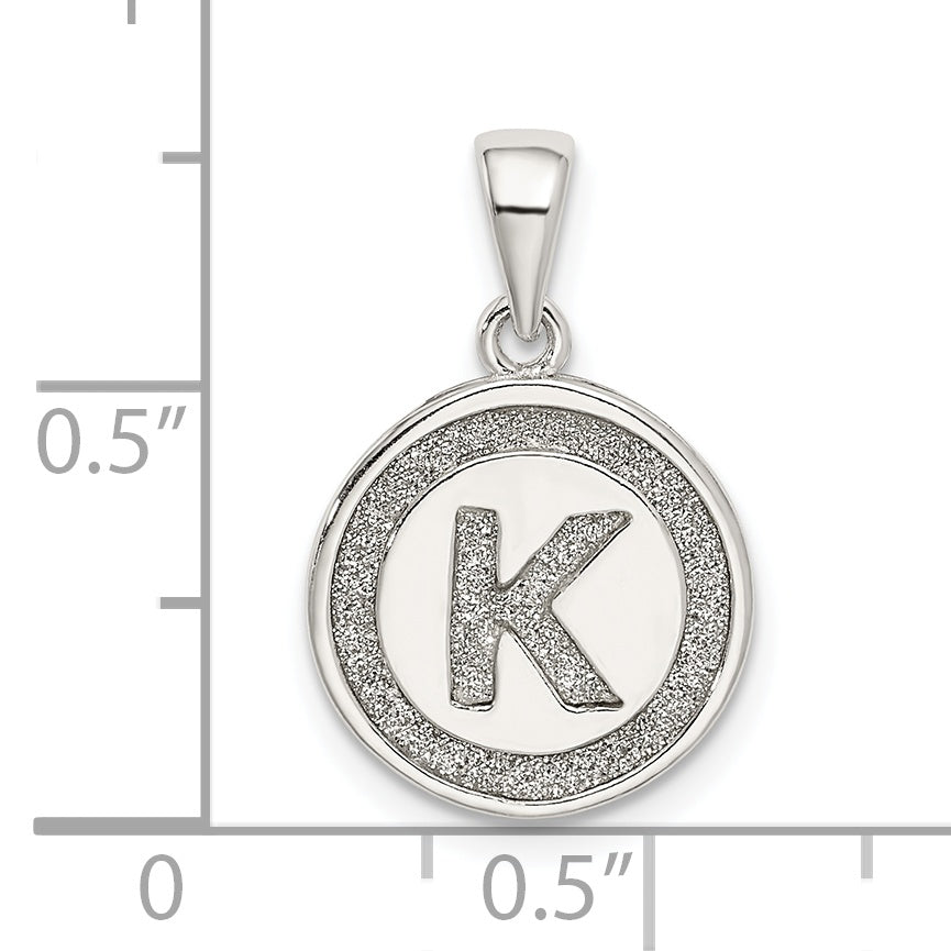Sterling Silver Glitter Enamel Letter K Pendant Polished Finish