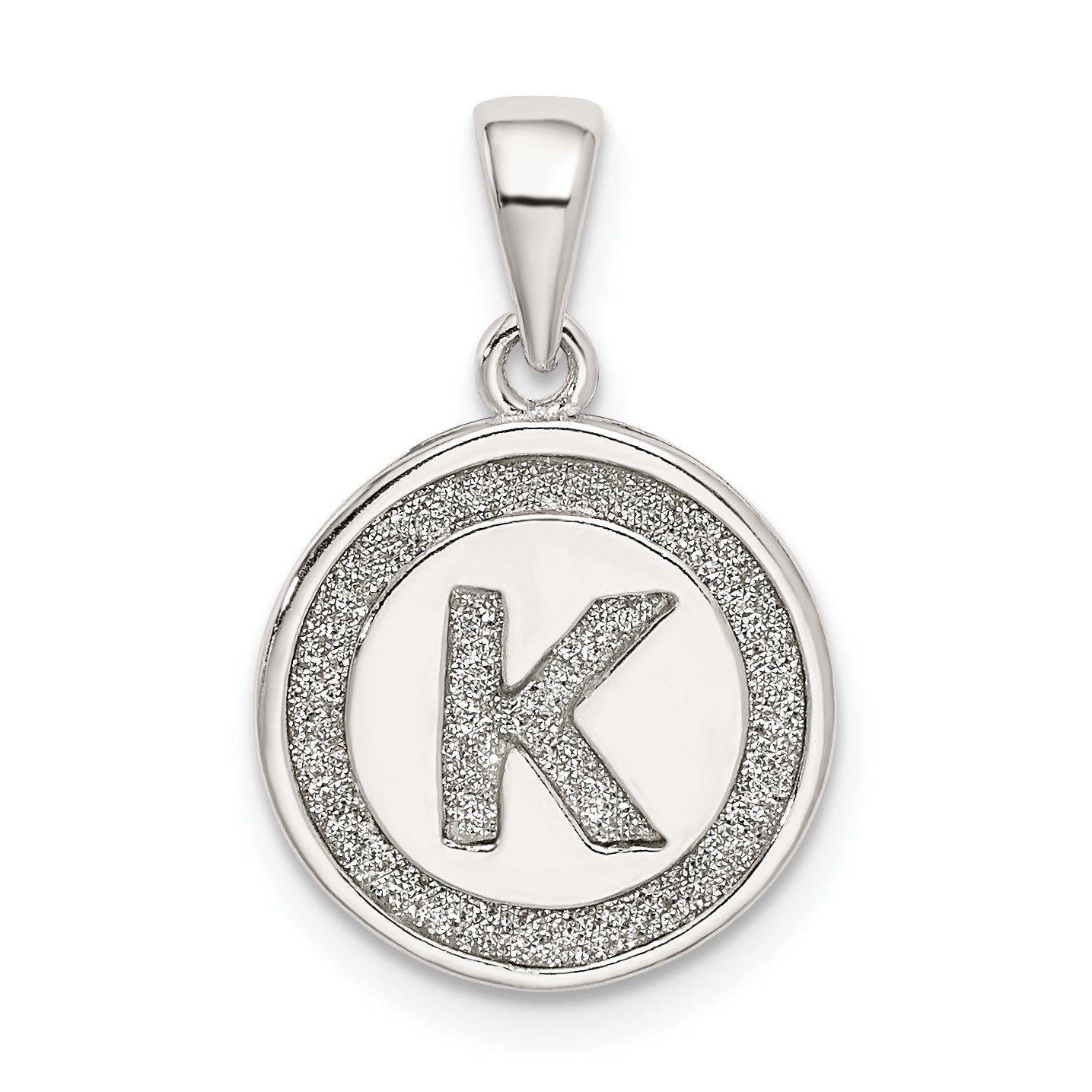 Sterling Silver Glitter Enamel Letter K Initial Circle Pendant Main image