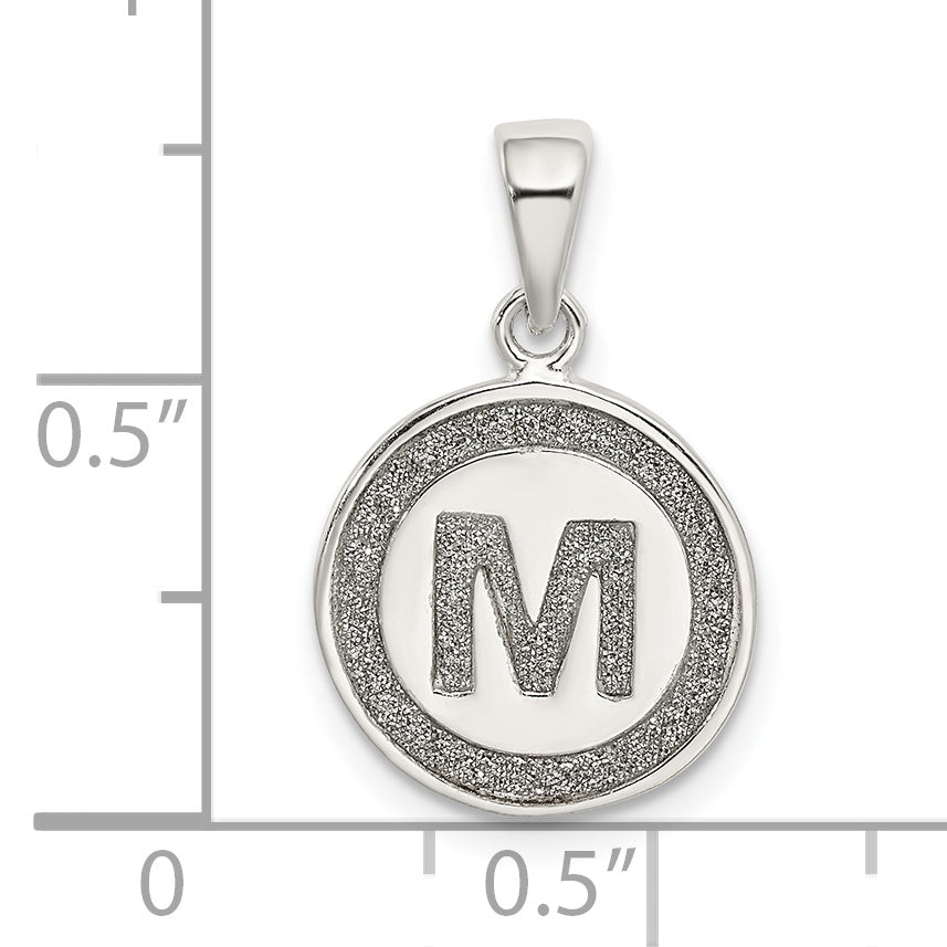 Sterling Silver 925 Polished Enamel Glitter Letter M Pendant