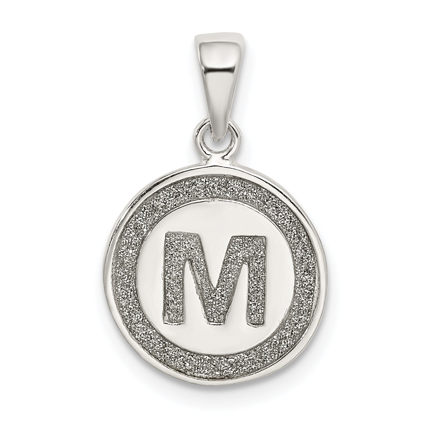 Sterling Silver Glitter Enamel Letter M Initial Circle Pendant Main image