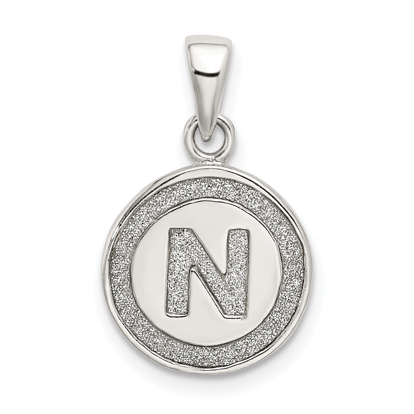 Sterling Silver Glitter Enamel Letter N Inital Circle Pendant Main image