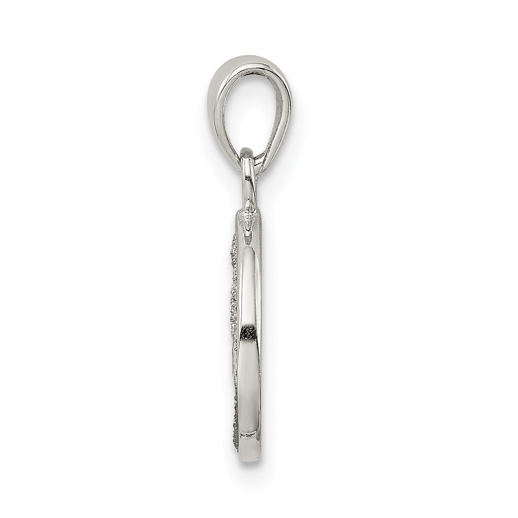 Sterling Silver 925 Polished Letter O Pendant with Glitter Enamel