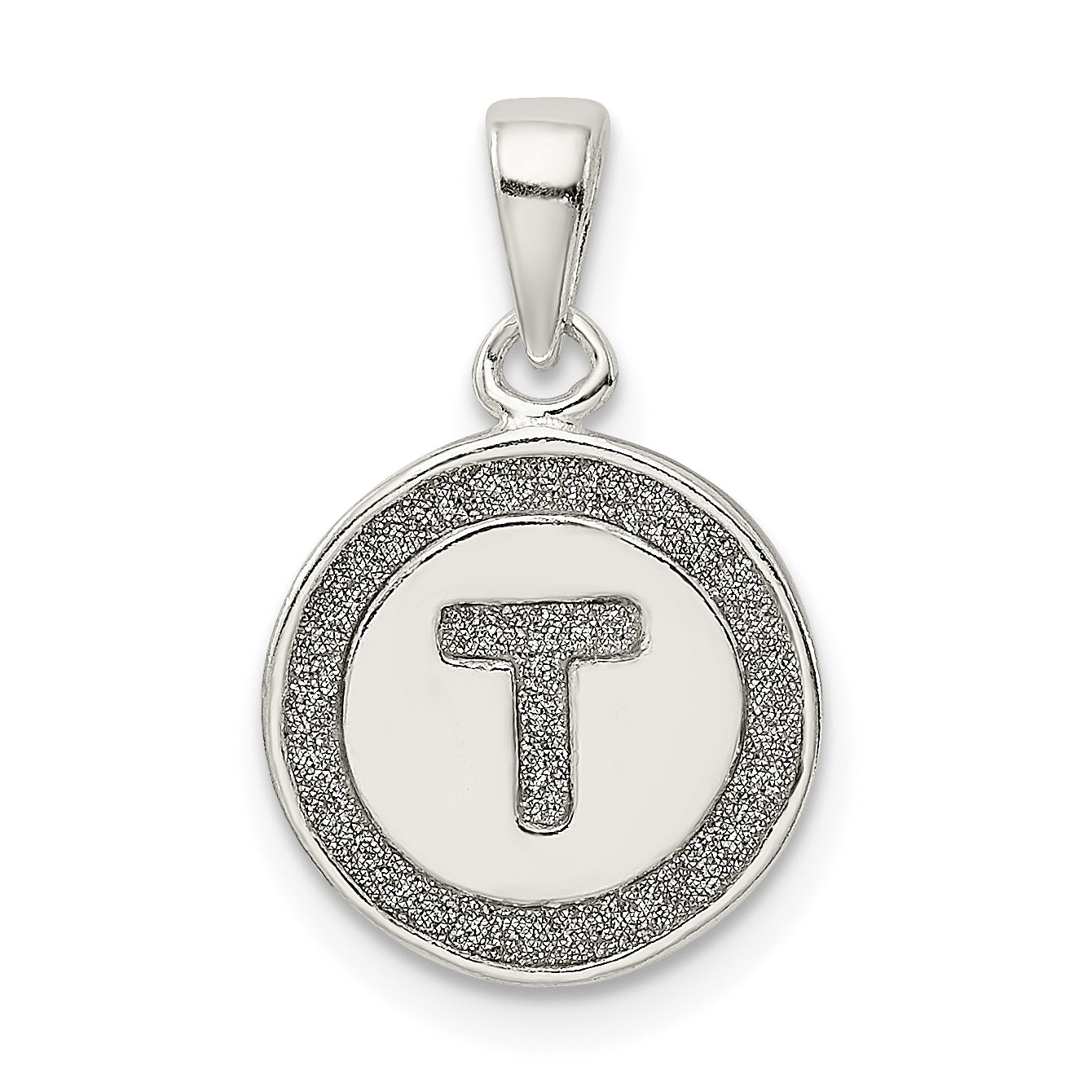 Sterling Silver Glitter Enamel Letter T Initial Circle Pendant Main image