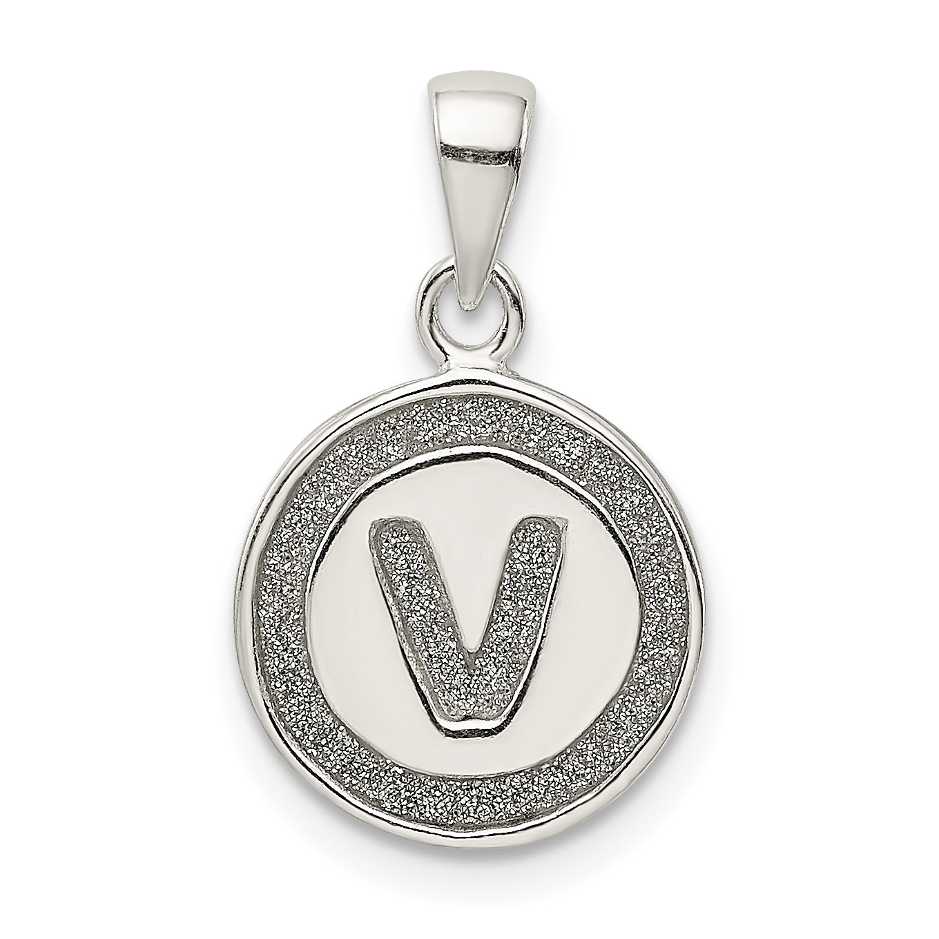 Sterling Silver Glitter Enamel Letter V Initial Circle Pendant Main image