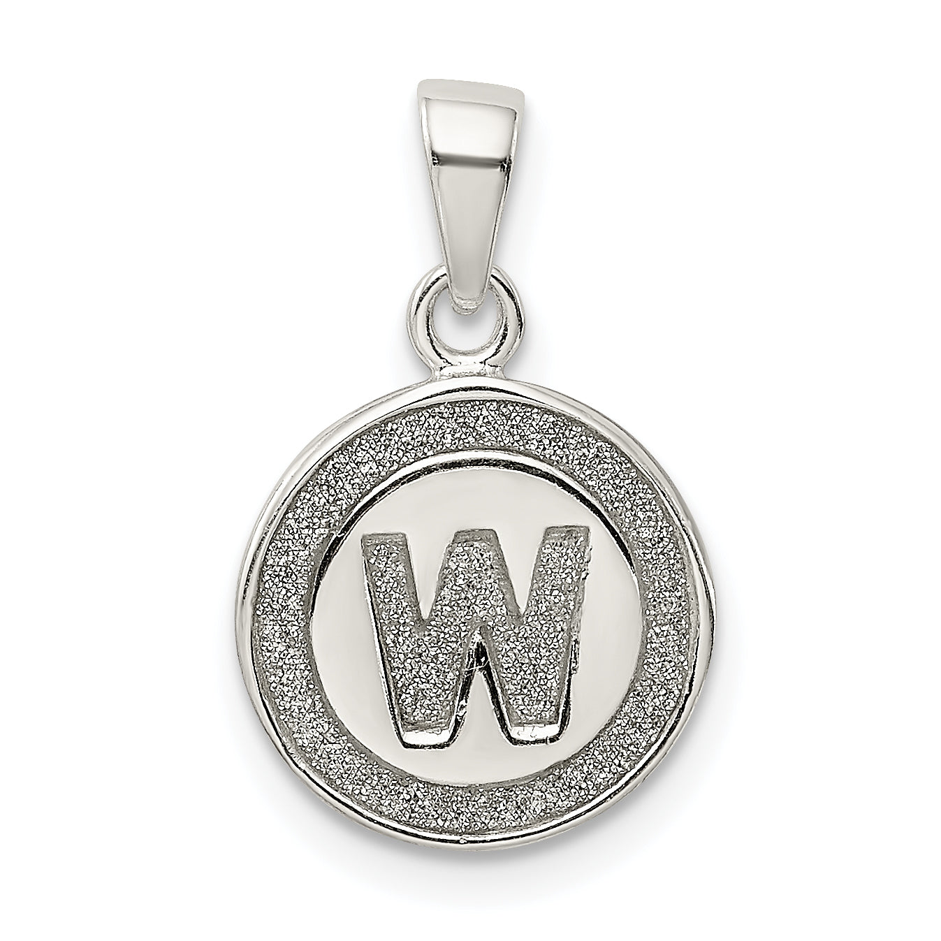 Sterling Silver Glitter Enamel Letter W Initial Circle Pendant Main image
