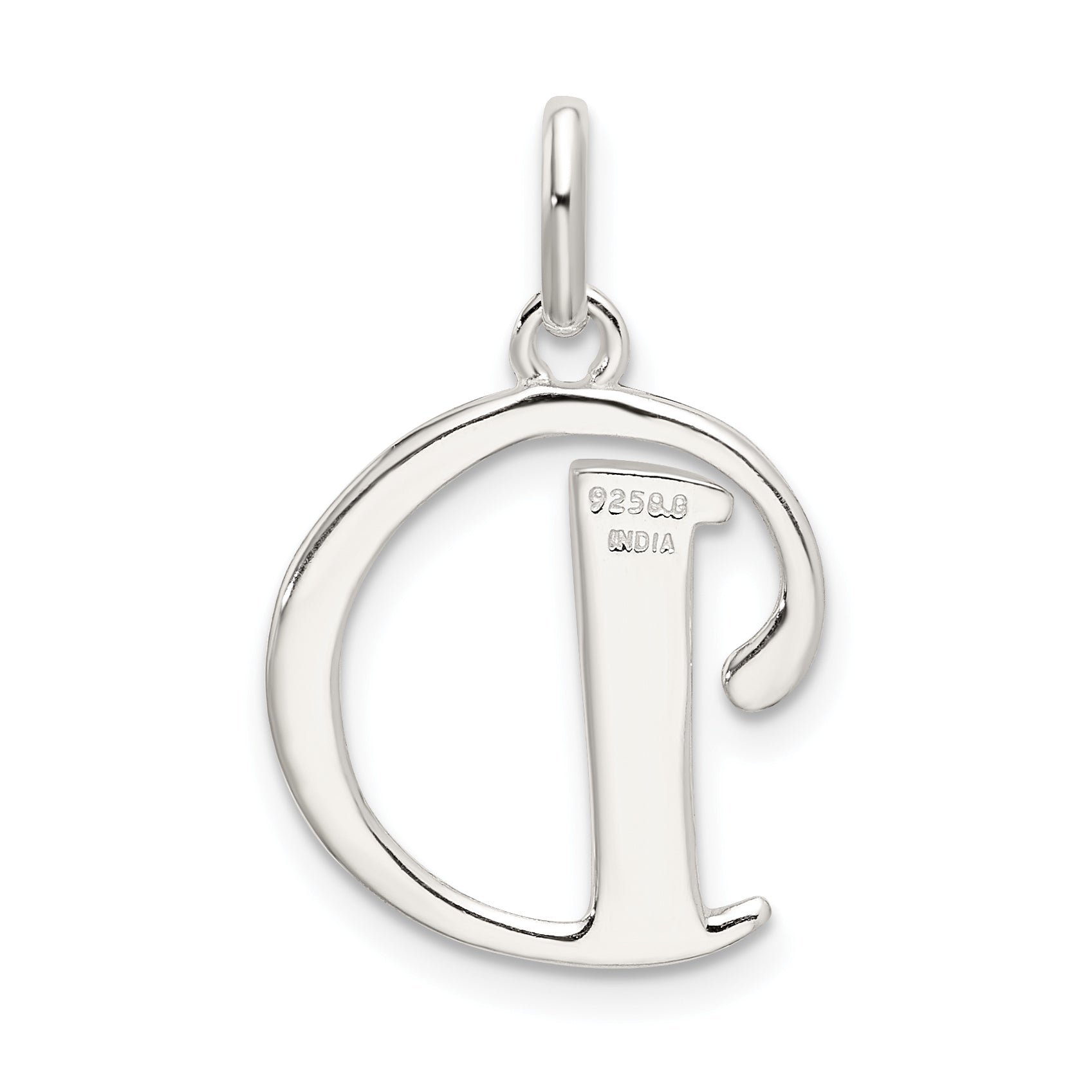 Sterling Silver 925 Polished Letter D Glitter Pendant Enamel Charm