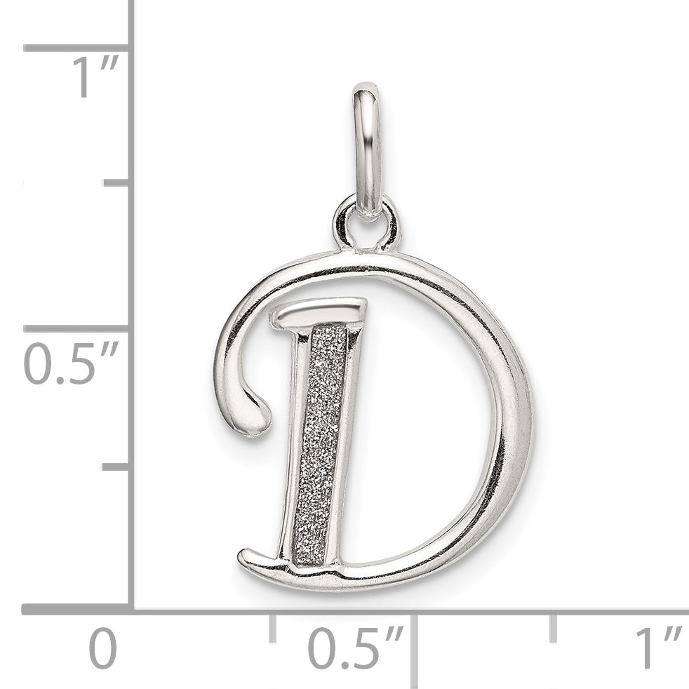 Sterling Silver 925 Polished Letter D Glitter Pendant Enamel Charm