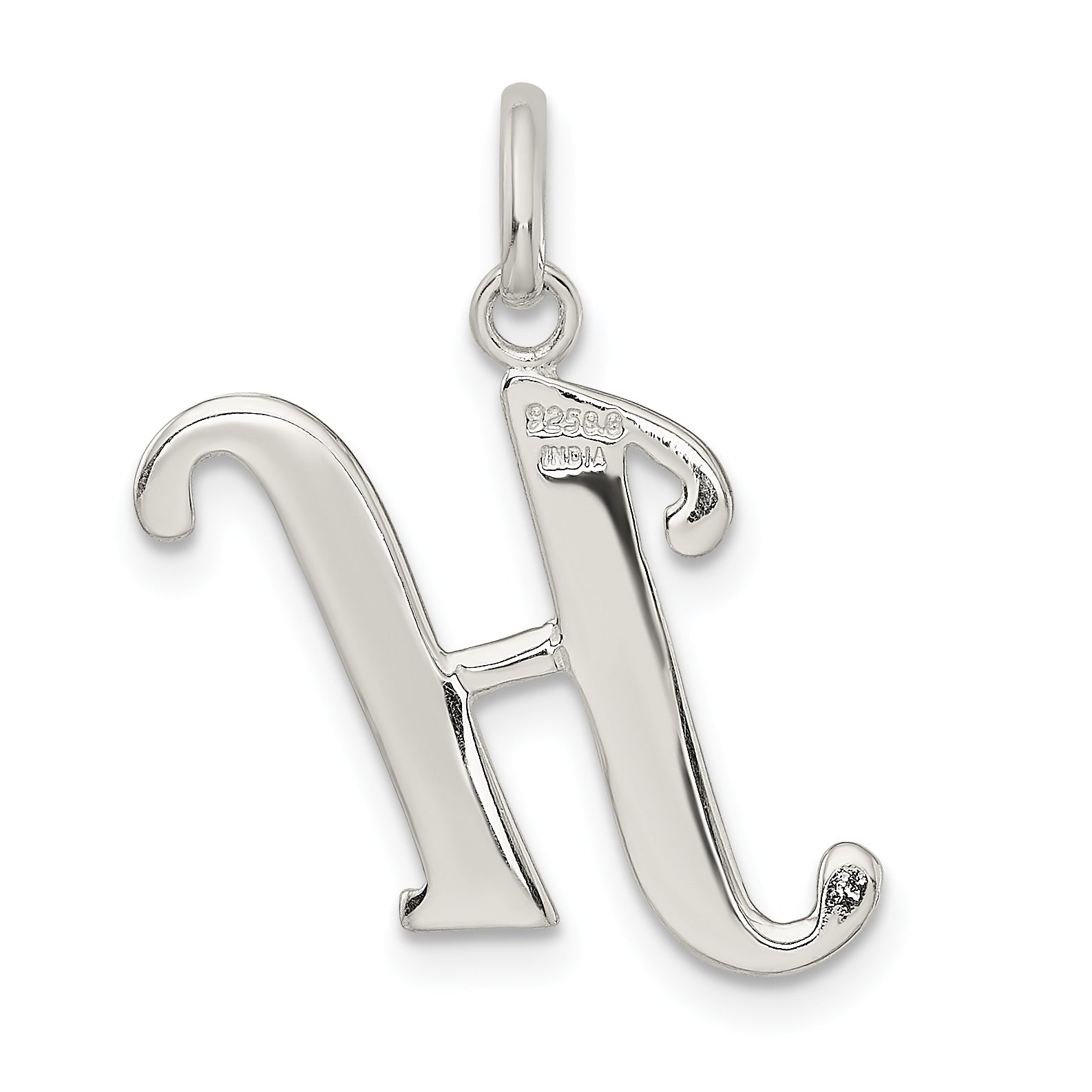 Sterling Silver Glitter Enamel Letter H Pendant with Polished Finish