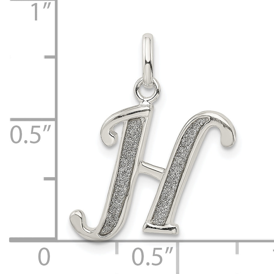 Sterling Silver Glitter Enamel Letter H Pendant with Polished Finish