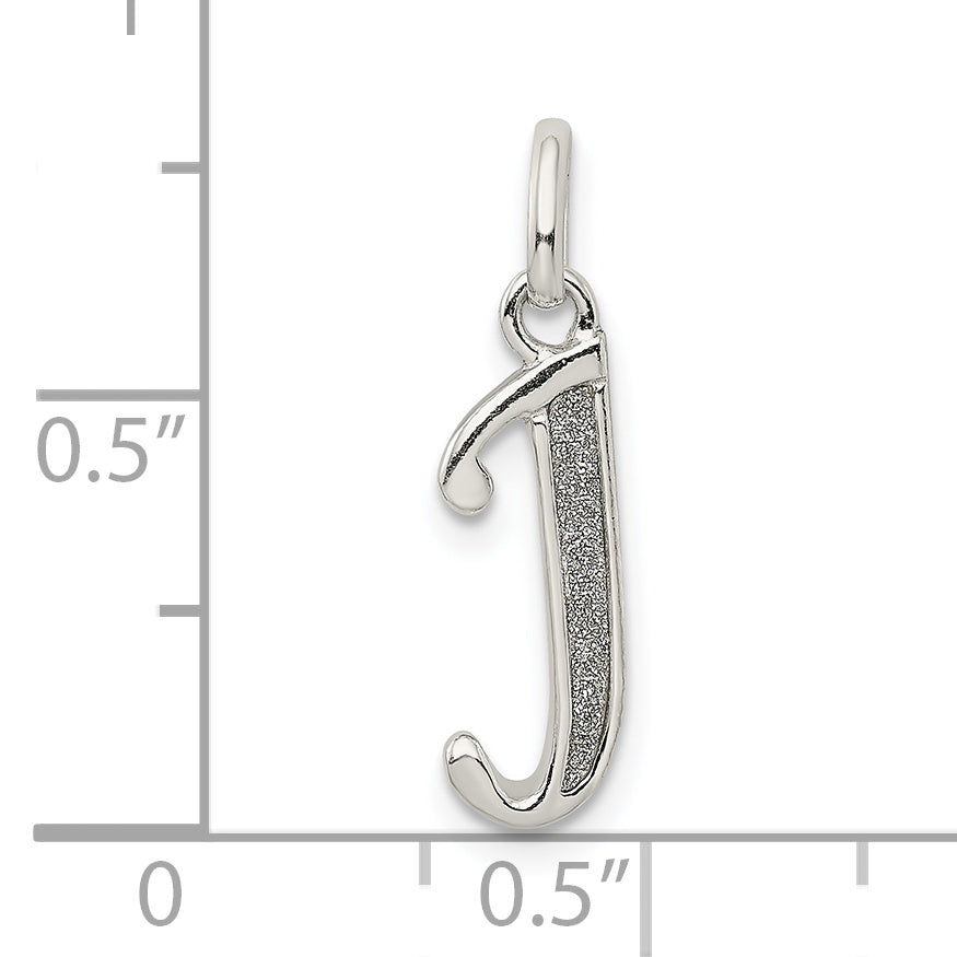 Sterling Silver 925 Glitter Enamel Letter J Pendant Polished Finish