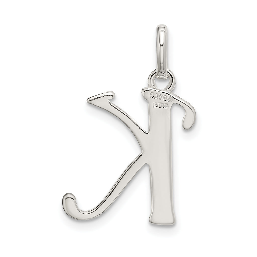 Sterling Silver Enamel Glitter Letter K Pendant Polished Finish