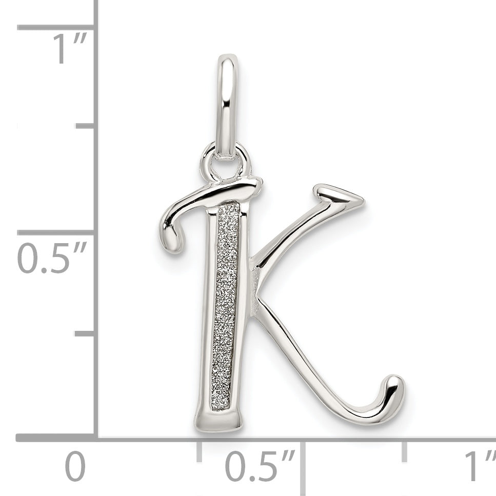 Sterling Silver Enamel Glitter Letter K Pendant Polished Finish