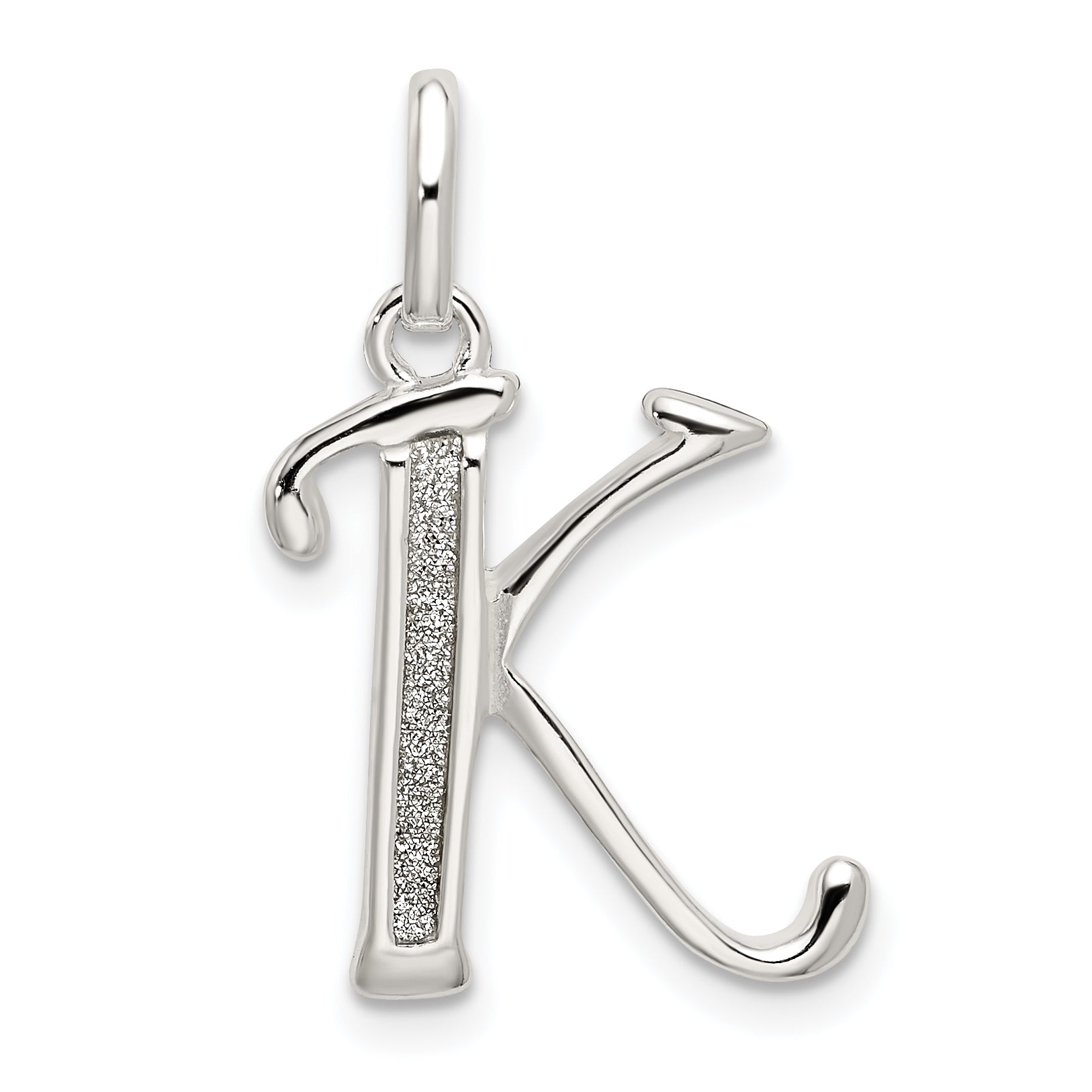 Sterling Silver Polished Glitter Enamel Letter K Initial Charm Main image