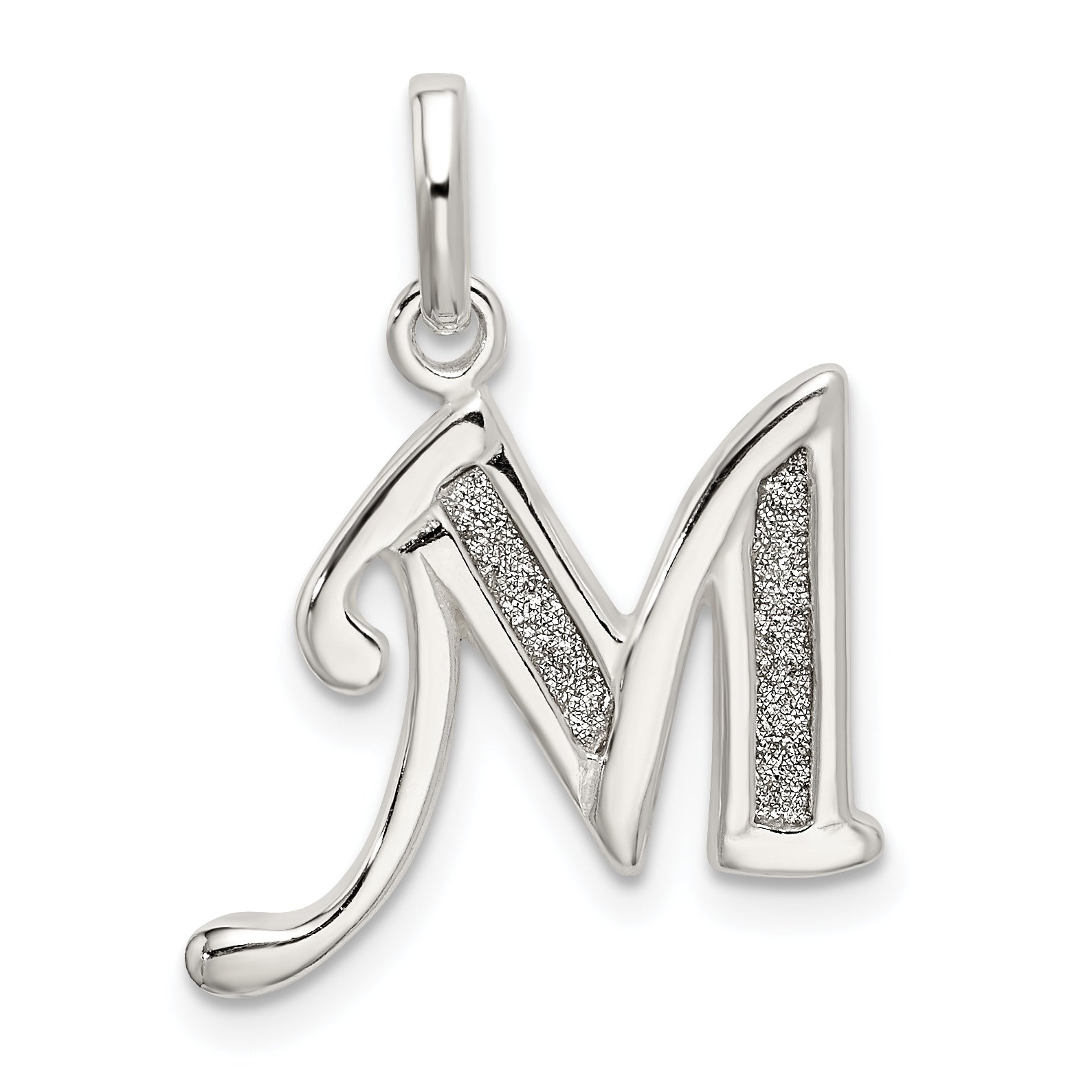 Sterling Silver Polished Glitter Enamel Letter M Initial Charm Main image
