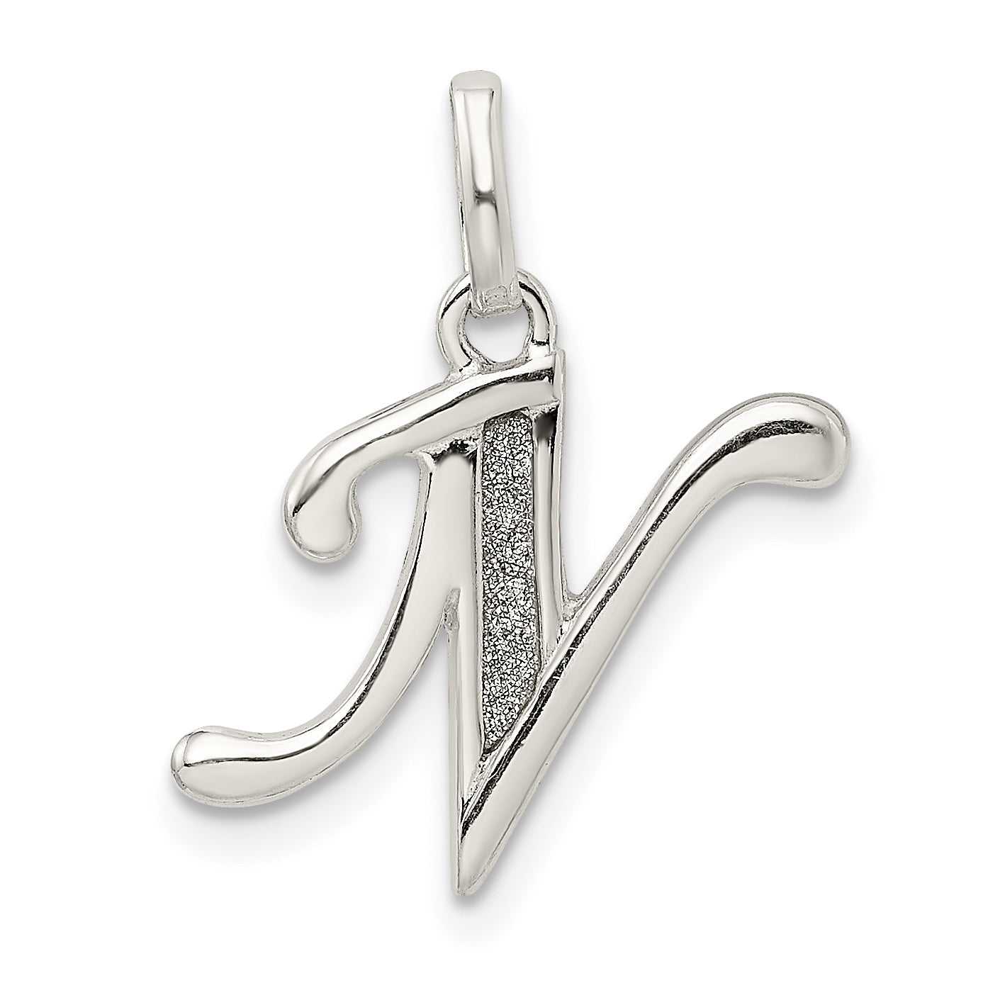 Sterling Silver Polished Glitter Enamel Letter N Initial Charm Main image