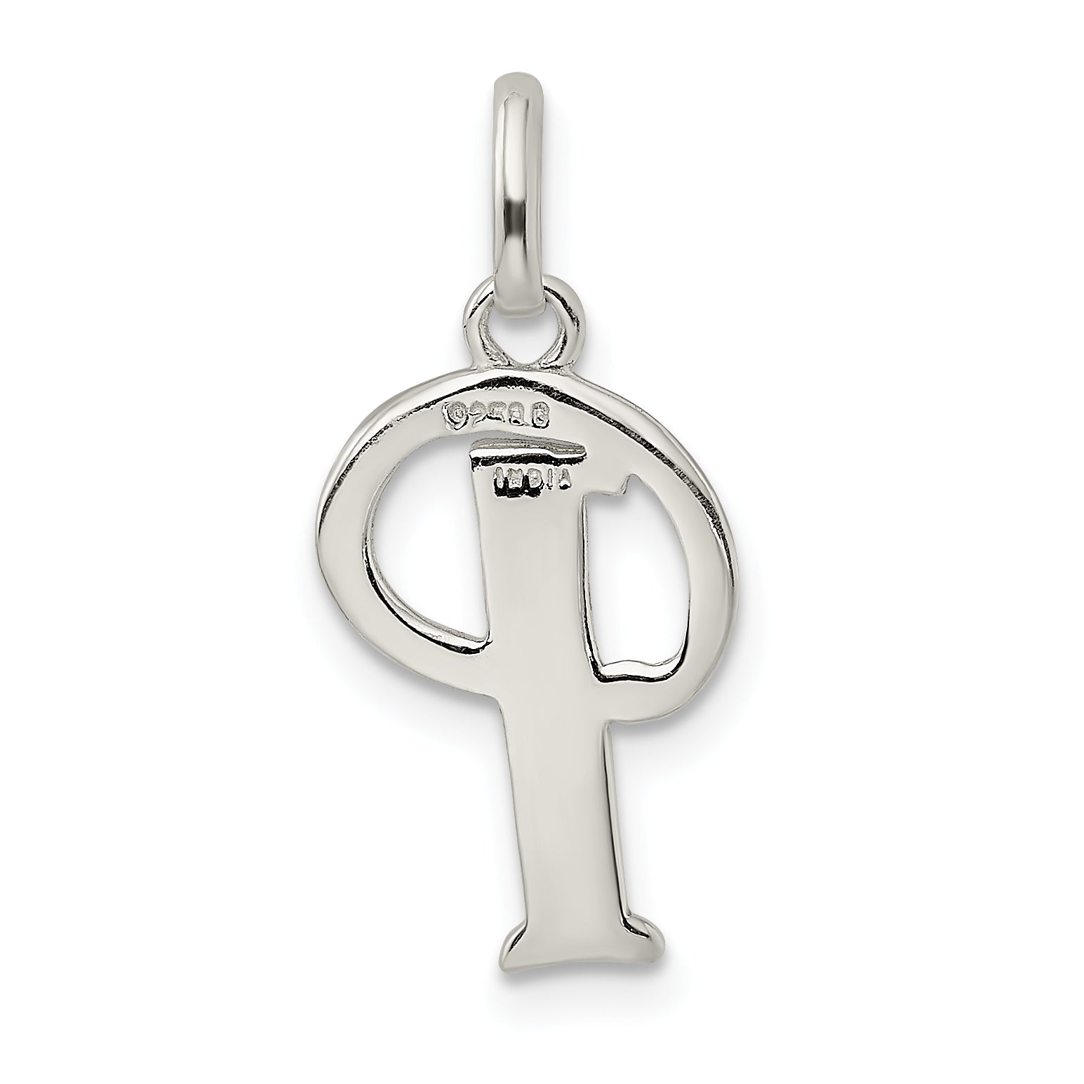 Sterling Silver Polished Glitter Enamel Letter P Pendant Elegant and Anti-Tarnish